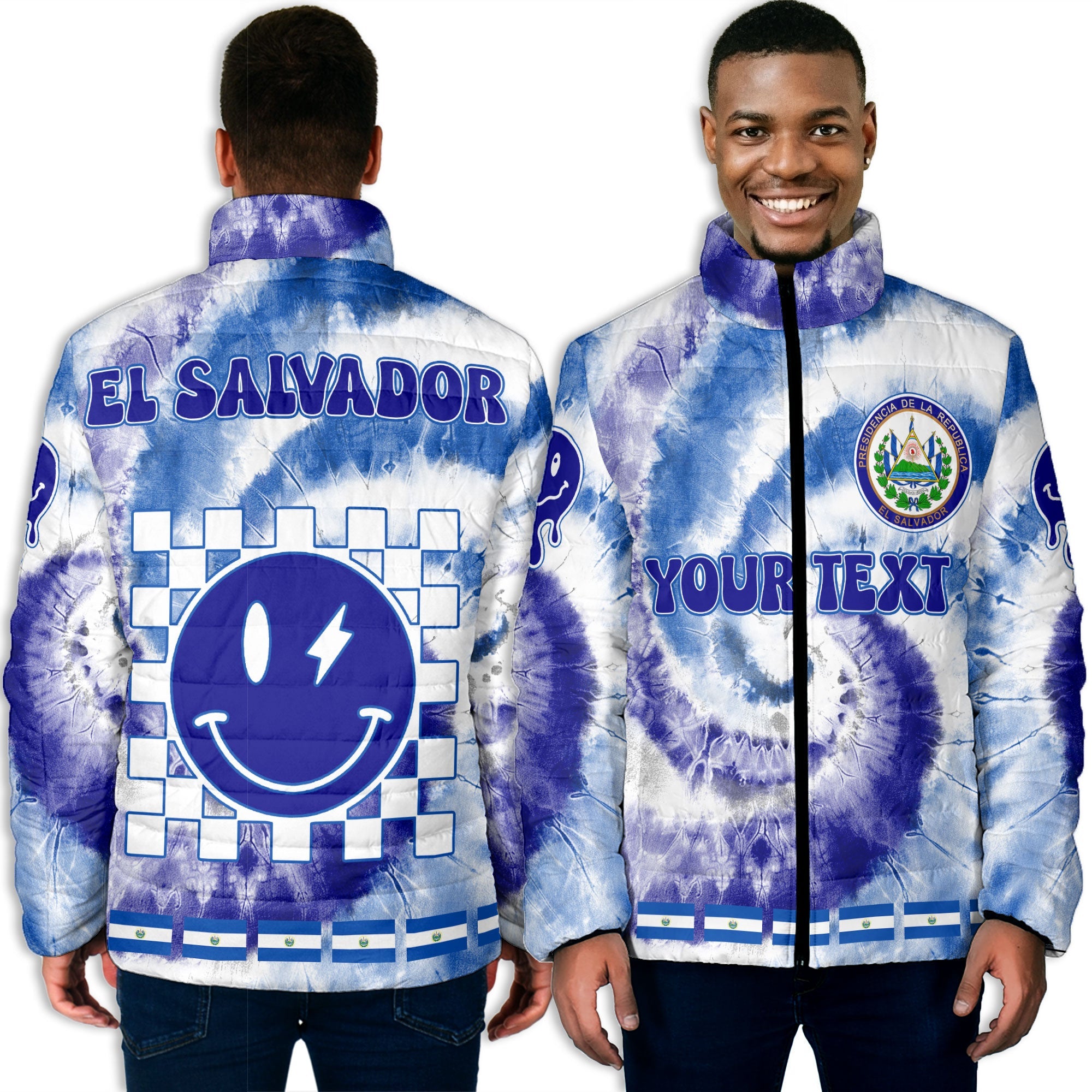 El Salvador Men Padded Jacket Custom Tie Dye Style 3