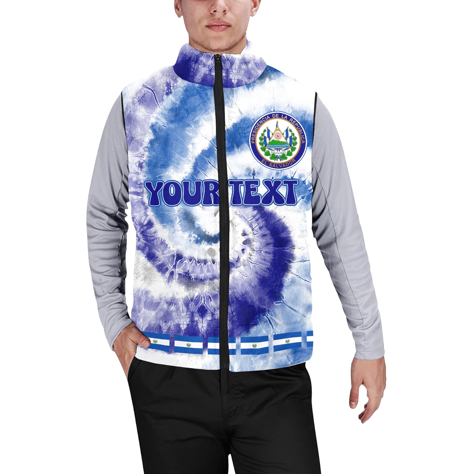 El Salvador Men Padded Jacket Vest Custom Tie Dye Style 1