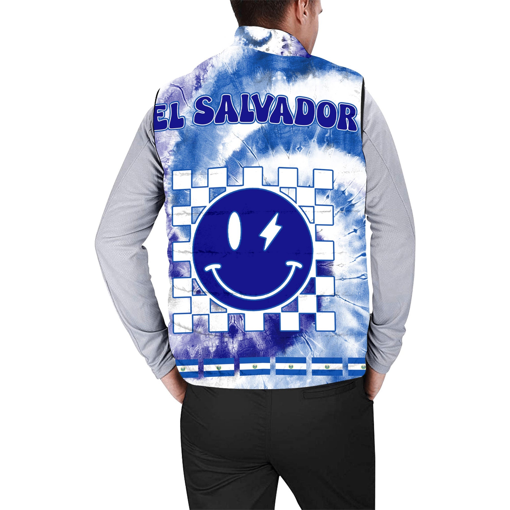 El Salvador Men Padded Jacket Vest Custom Tie Dye Style 2