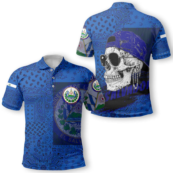 El Salvador Polo Shirt Paisley Flag And Skull Style 1