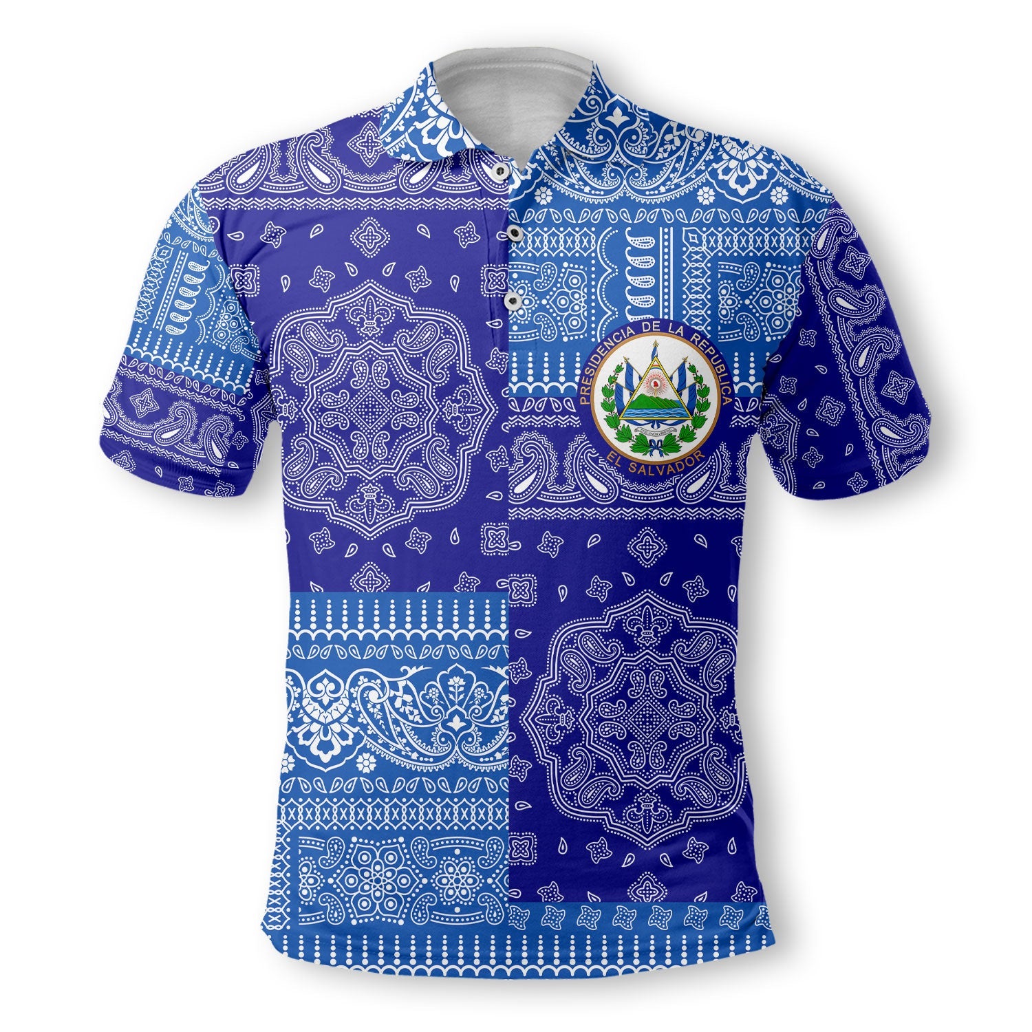 El Salvador Polo Shirt Flag And Paisley Basic Style 2