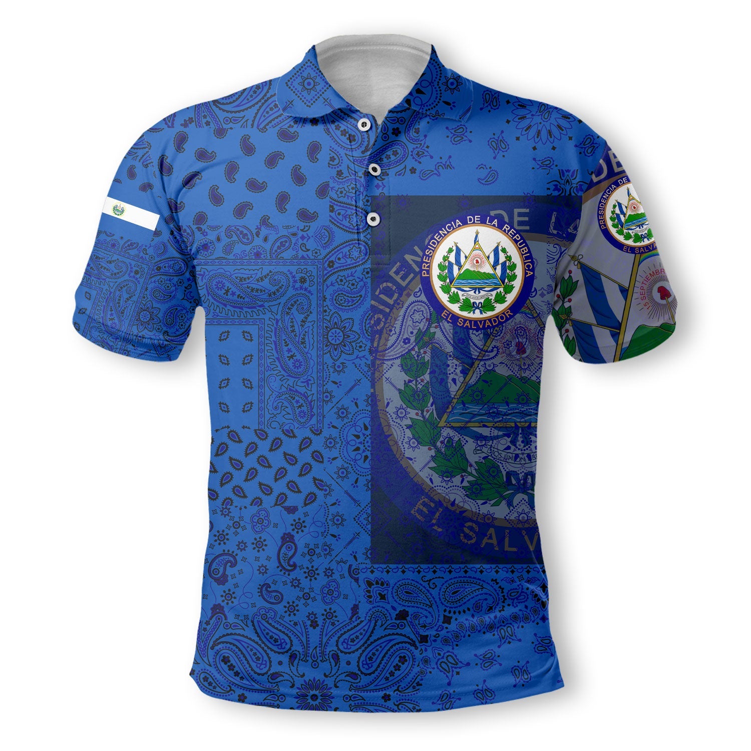 El Salvador Polo Shirt Paisley Flag And Skull Style 2