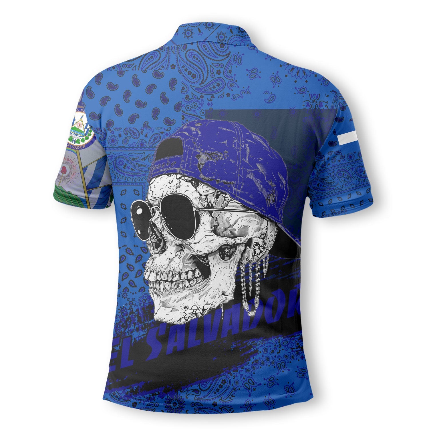 El Salvador Polo Shirt Paisley Flag And Skull Style 3