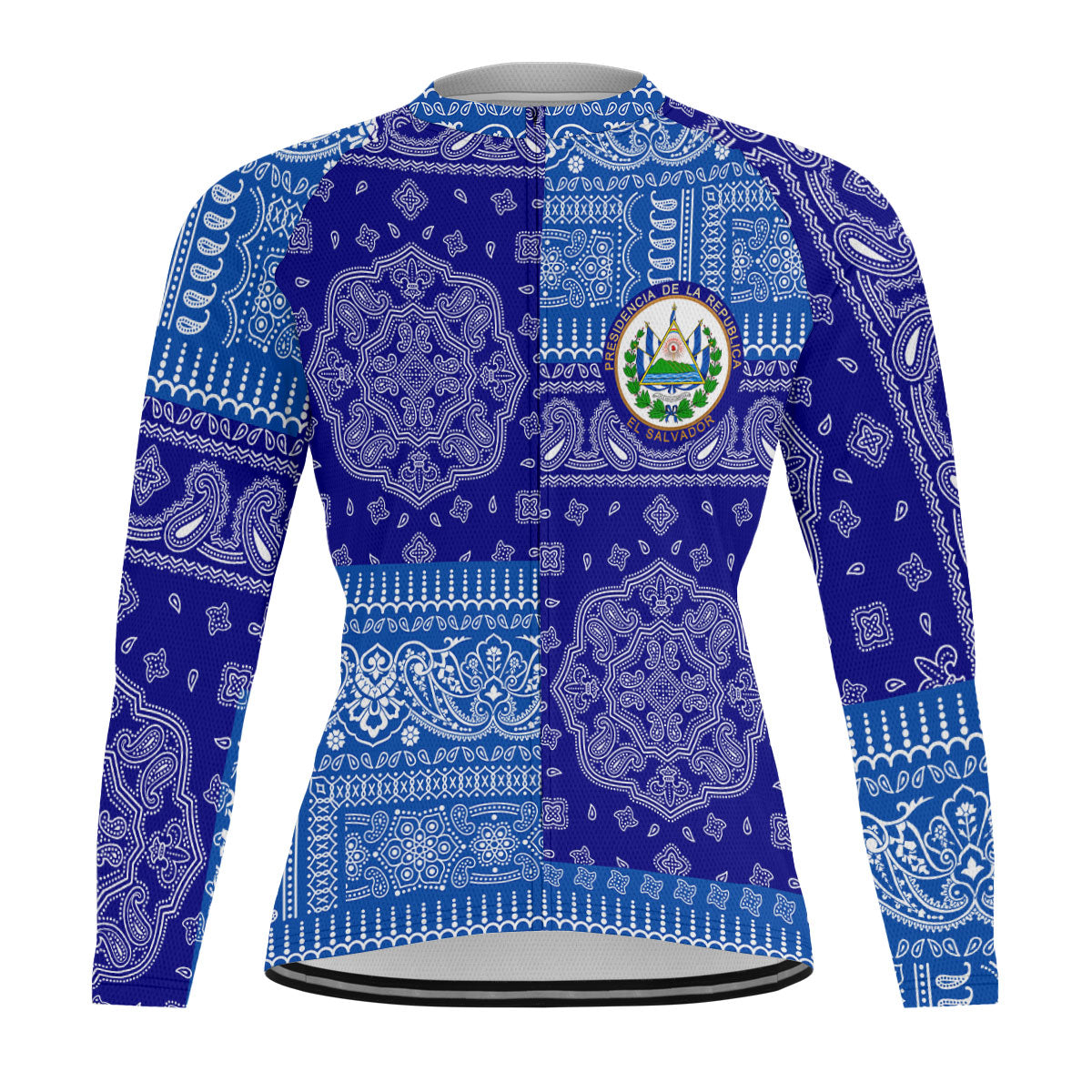 El Salvador Raglan Men Cycling Jersey Long Sleeve Flag And Paisley Basic Style 1