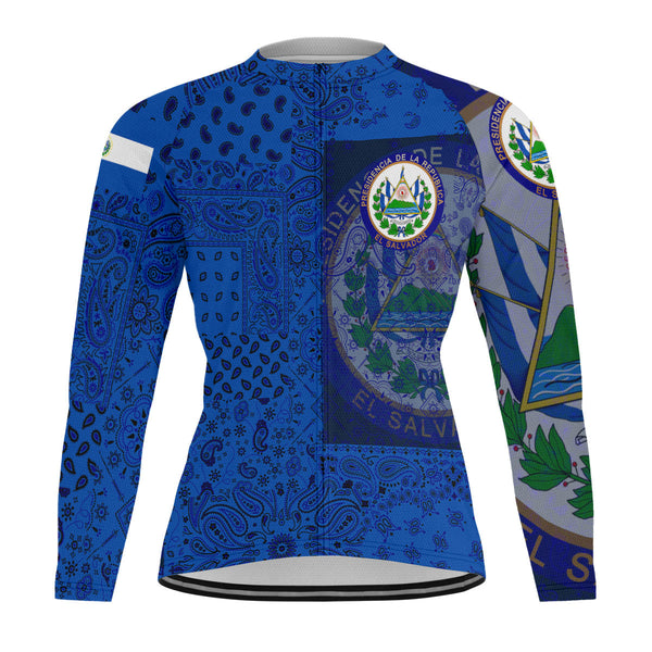 El Salvador Raglan Men Cycling Jersey Long Sleeve Paisley Flag And Skull Style 1