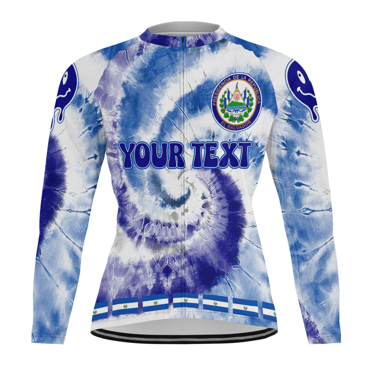 El Salvador Raglan Men Cycling Jersey Long Sleeve Custom Tie Dye Style 2