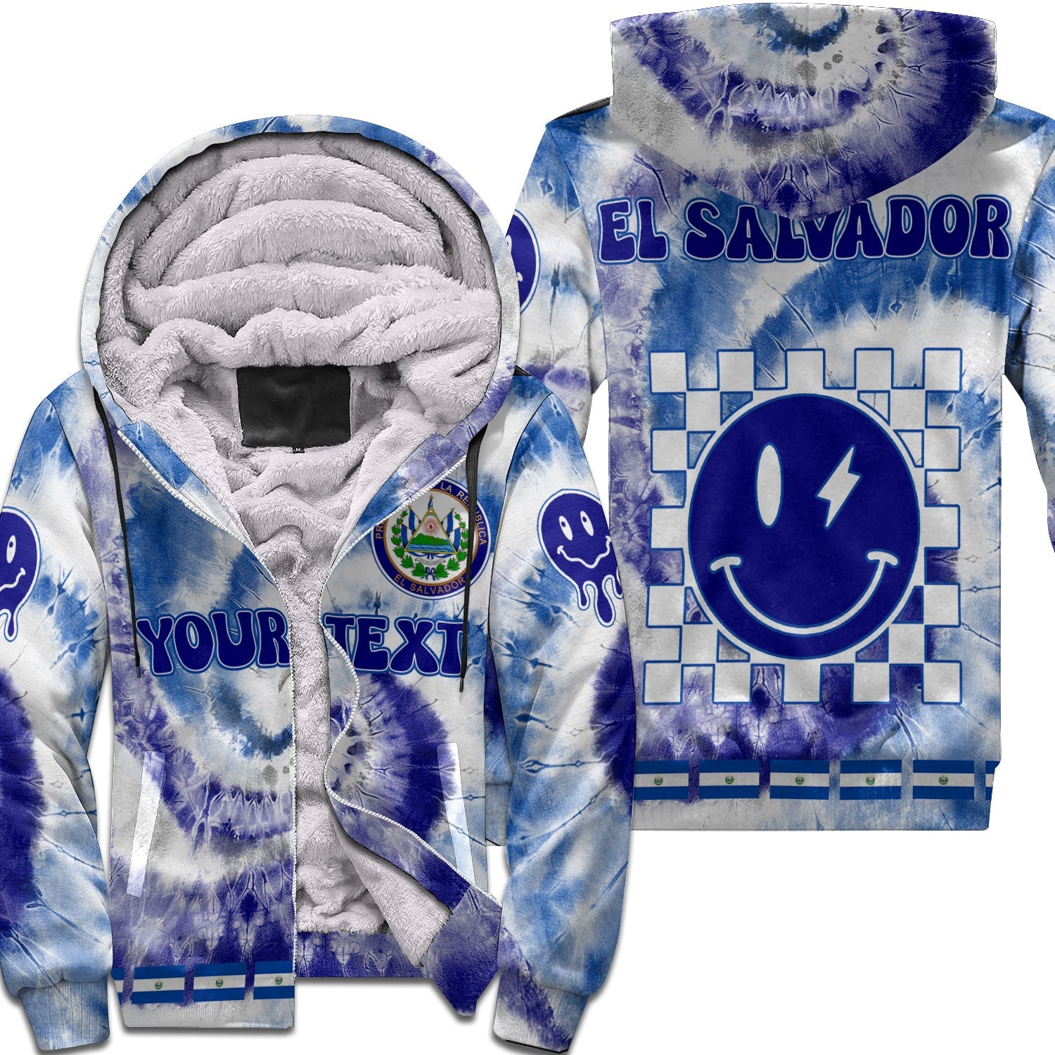 El Salvador Sherpa Hoodie Custom Tie Dye Style 1