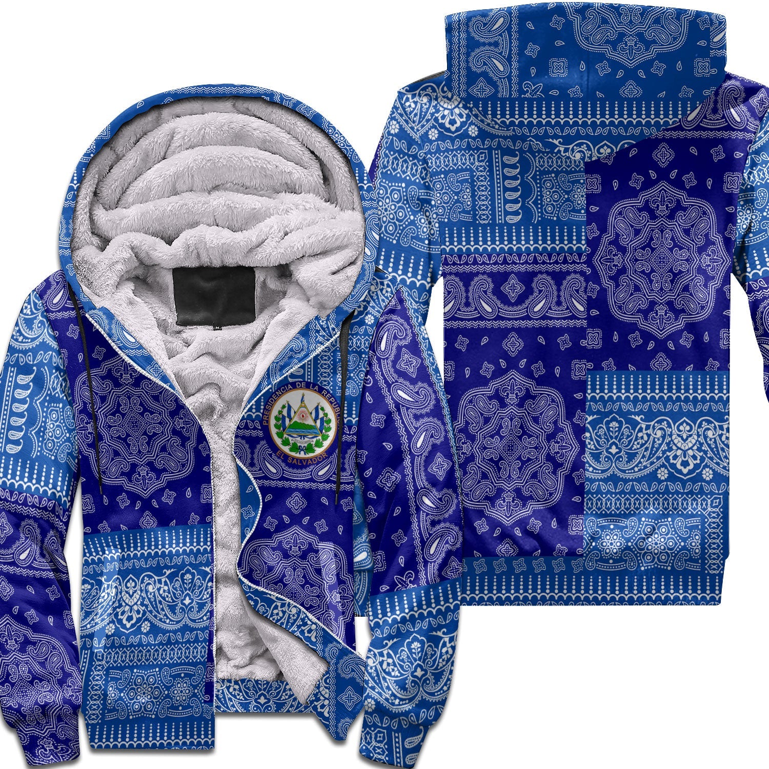 El Salvador Sherpa Hoodie Flag And Paisley Basic Style 1