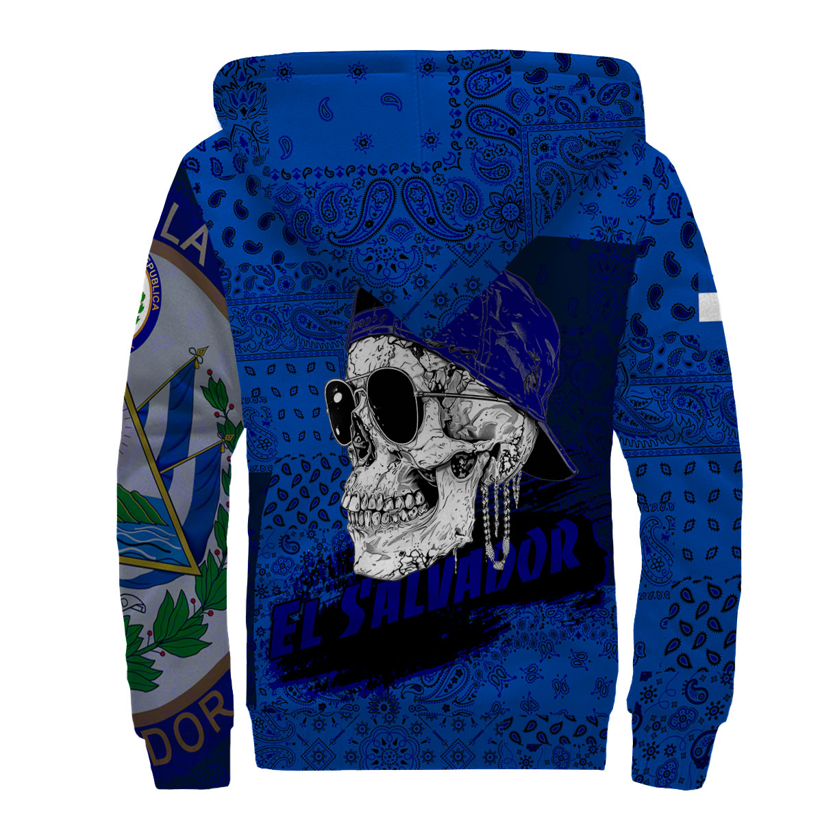 El Salvador Sherpa Hoodie Paisley Flag And Skull Style 2