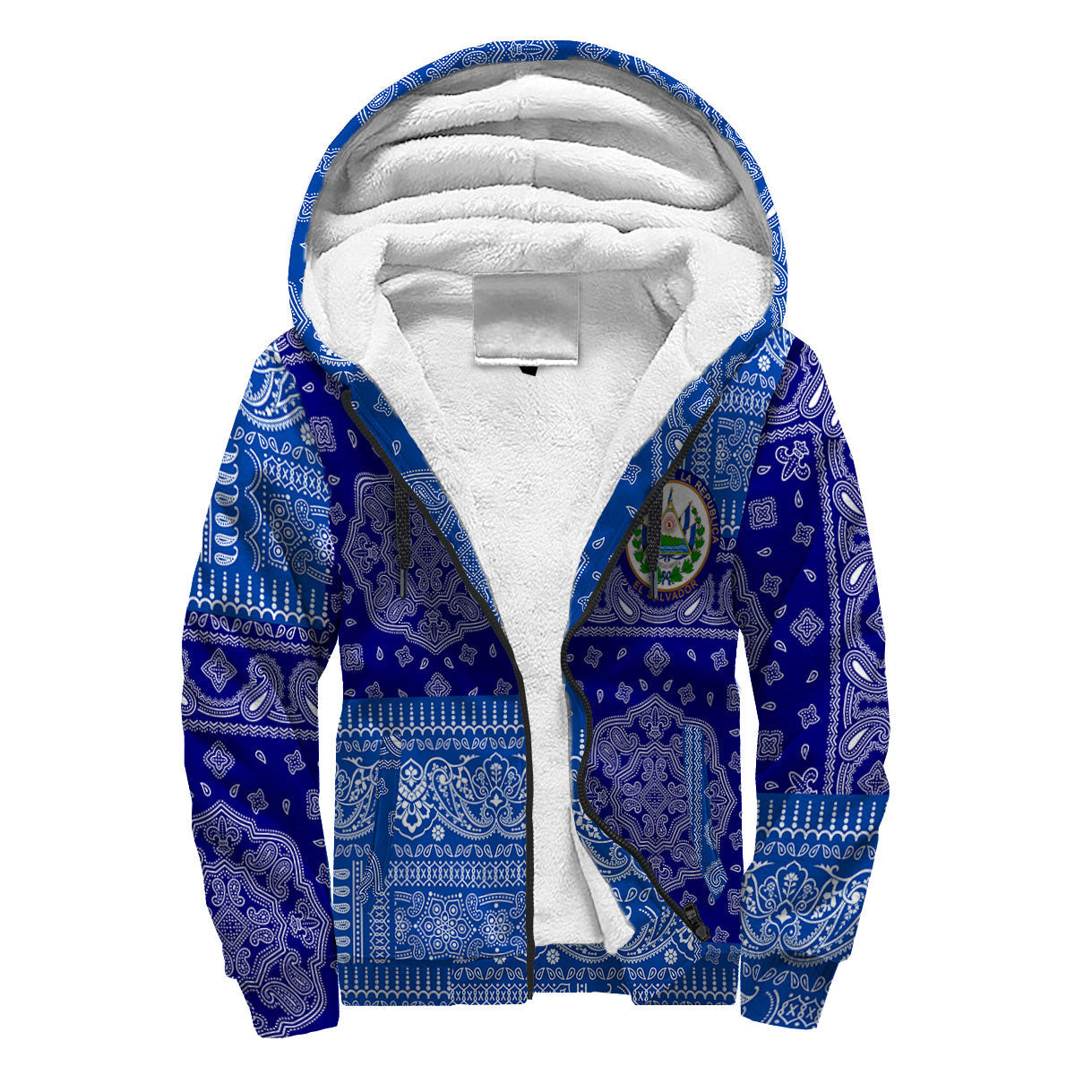 El Salvador Sherpa Hoodie Flag And Paisley Basic Style 3