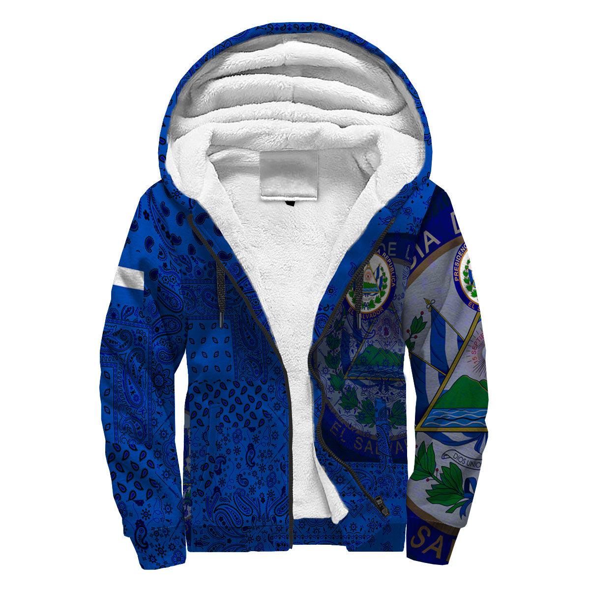 El Salvador Sherpa Hoodie Paisley Flag And Skull Style 3