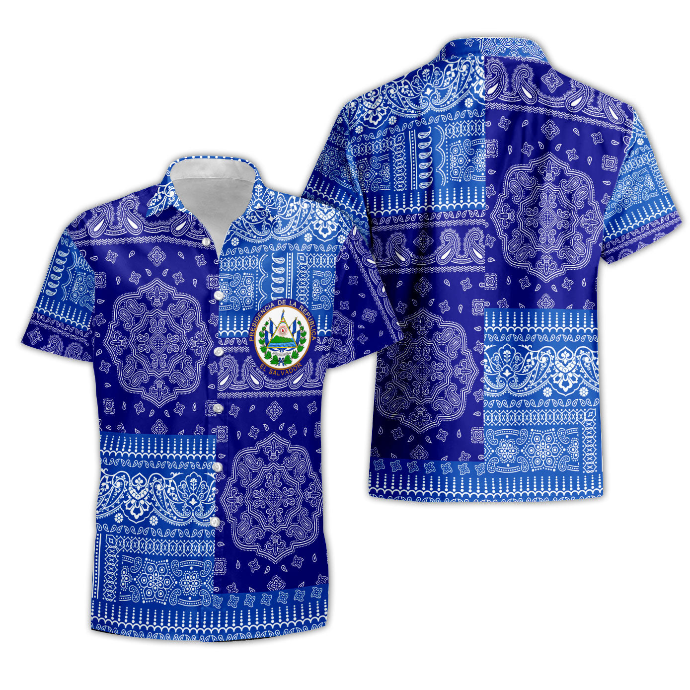 El Salvador Short Sleeve Shirt Flag And Paisley Basic Style 1