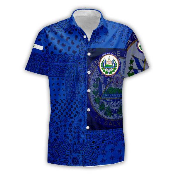 El Salvador Short Sleeve Shirt Paisley Flag And Skull Style 1