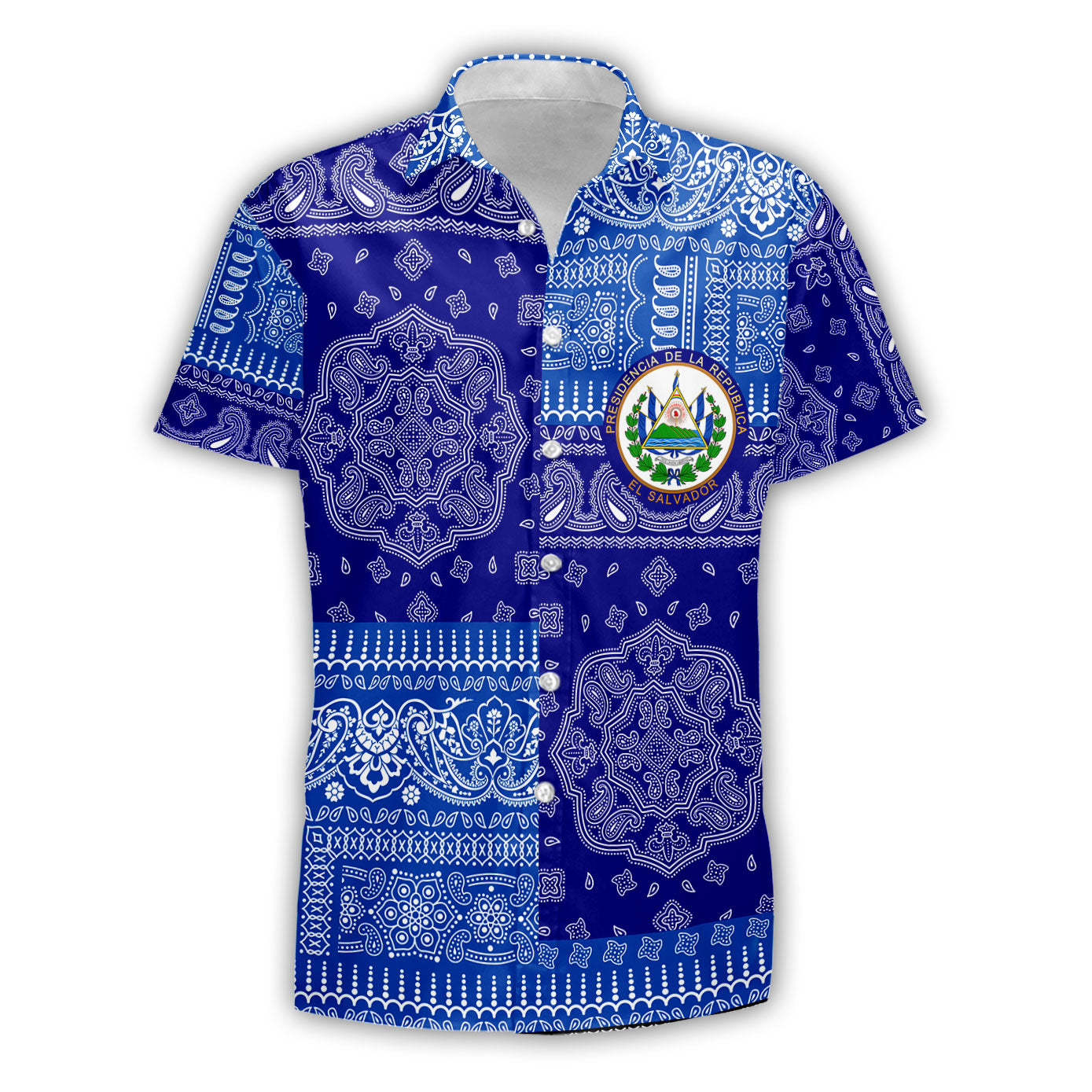 El Salvador Short Sleeve Shirt Flag And Paisley Basic Style 2