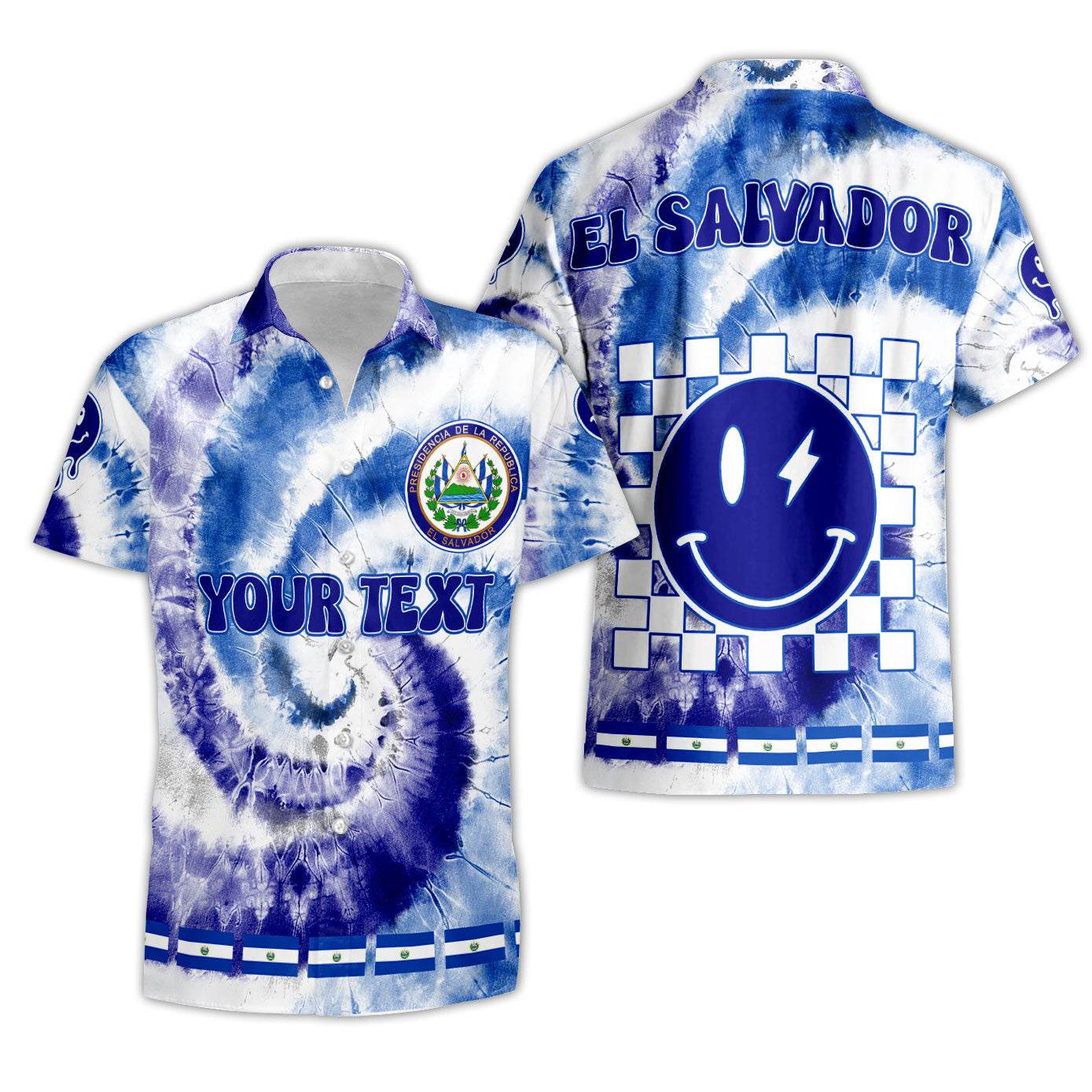 El Salvador Short Sleeve Shirt Custom Tie Dye Style 3