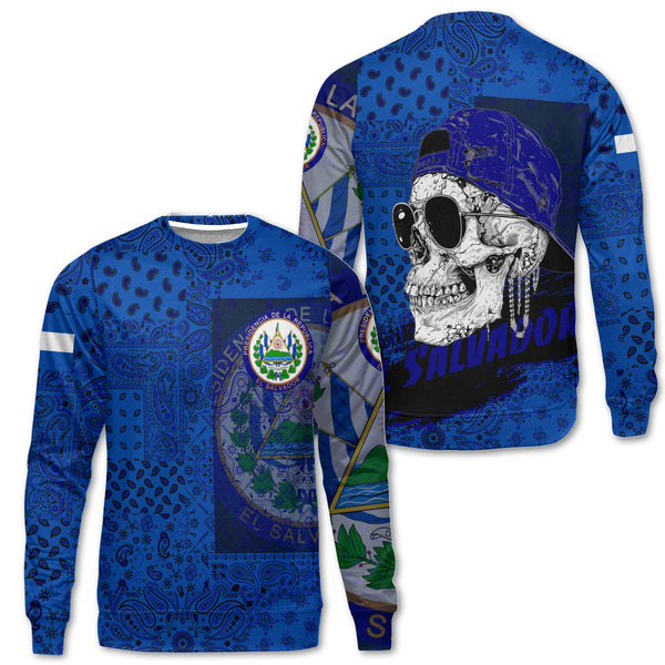 El Salvador Sweatshirt Paisley Flag And Skull Style 1