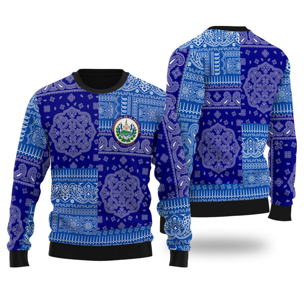 El Salvador Ugly Sweater Flag And Paisley Basic Style 1