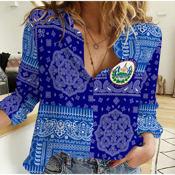 El Salvador Women Casual Shirt Flag And Paisley Basic Style 1