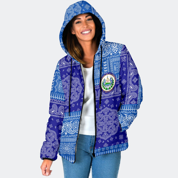 El Salvador Women Hooded Padded Jacket Flag And Paisley Basic Style 1