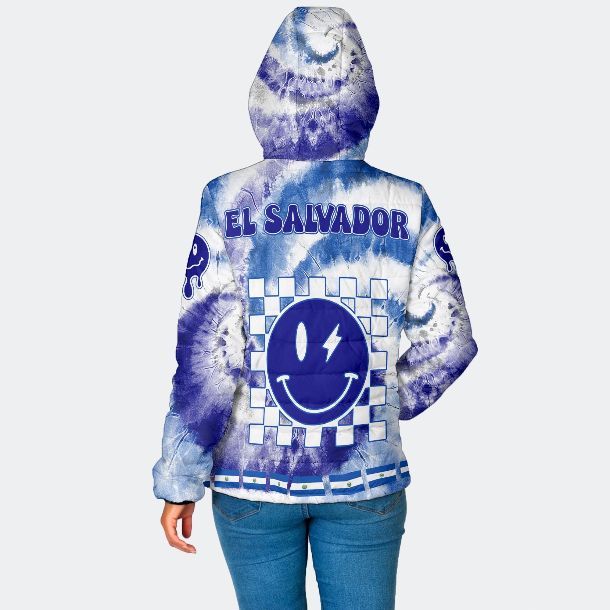 El Salvador Women Hooded Padded Jacket Custom Tie Dye Style 2