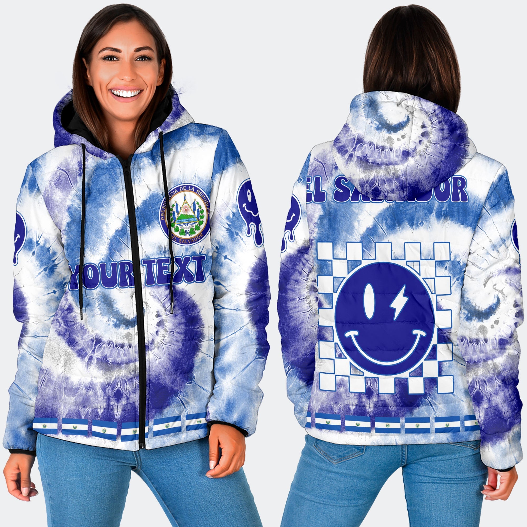 El Salvador Women Hooded Padded Jacket Custom Tie Dye Style 3