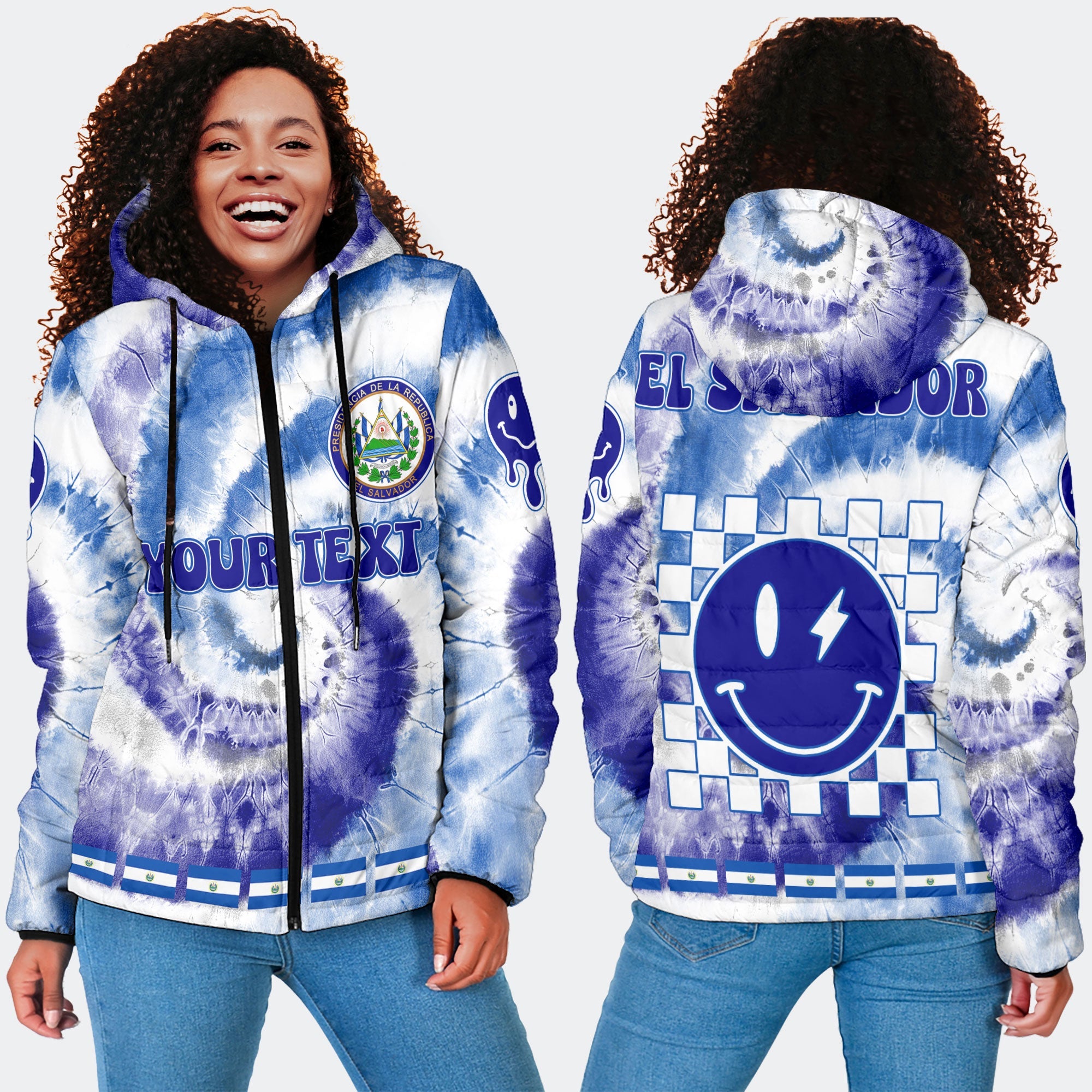 El Salvador Women Hooded Padded Jacket Custom Tie Dye Style 4