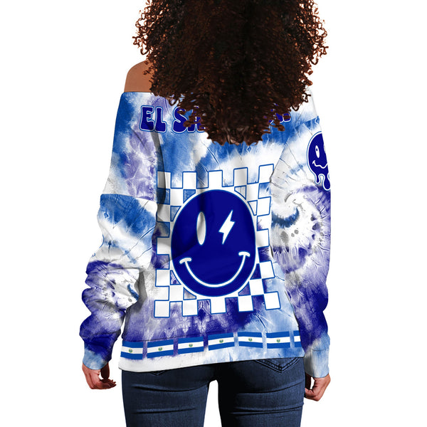 El Salvador Women Off Shoulder Sweatshirt Custom Tie Dye Style 1