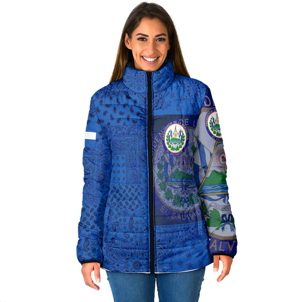 El Salvador Women Padded Jacket Paisley Flag And Skull Style 1