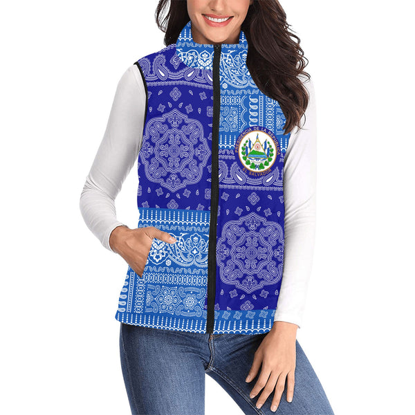 El Salvador Women Padded Jacket Vest Flag And Paisley Basic Style 1