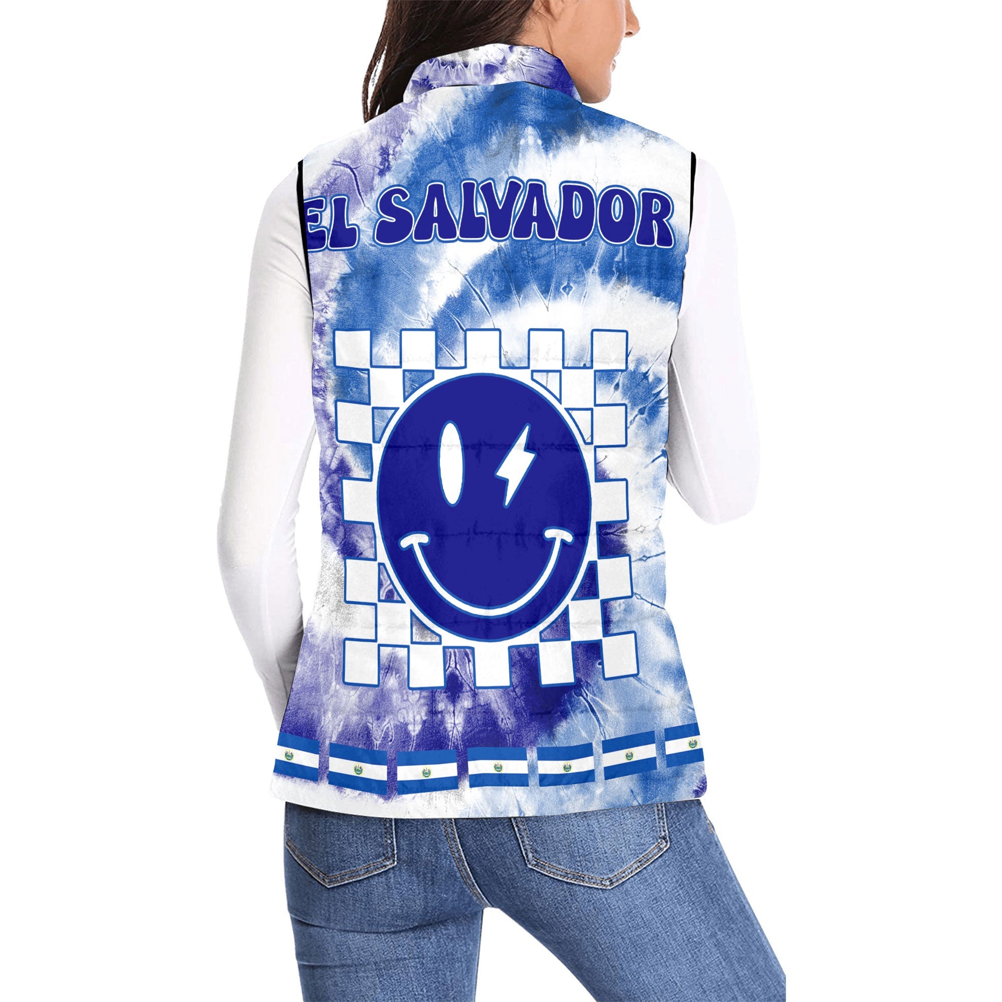 El Salvador Women Padded Jacket Vest Custom Tie Dye Style 2