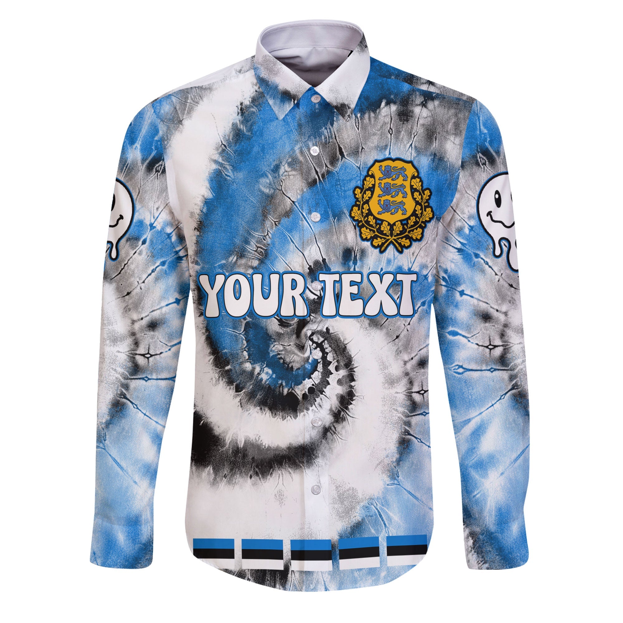 Estonia Long Sleeve Button Shirt Custom Tie Dye Style 1