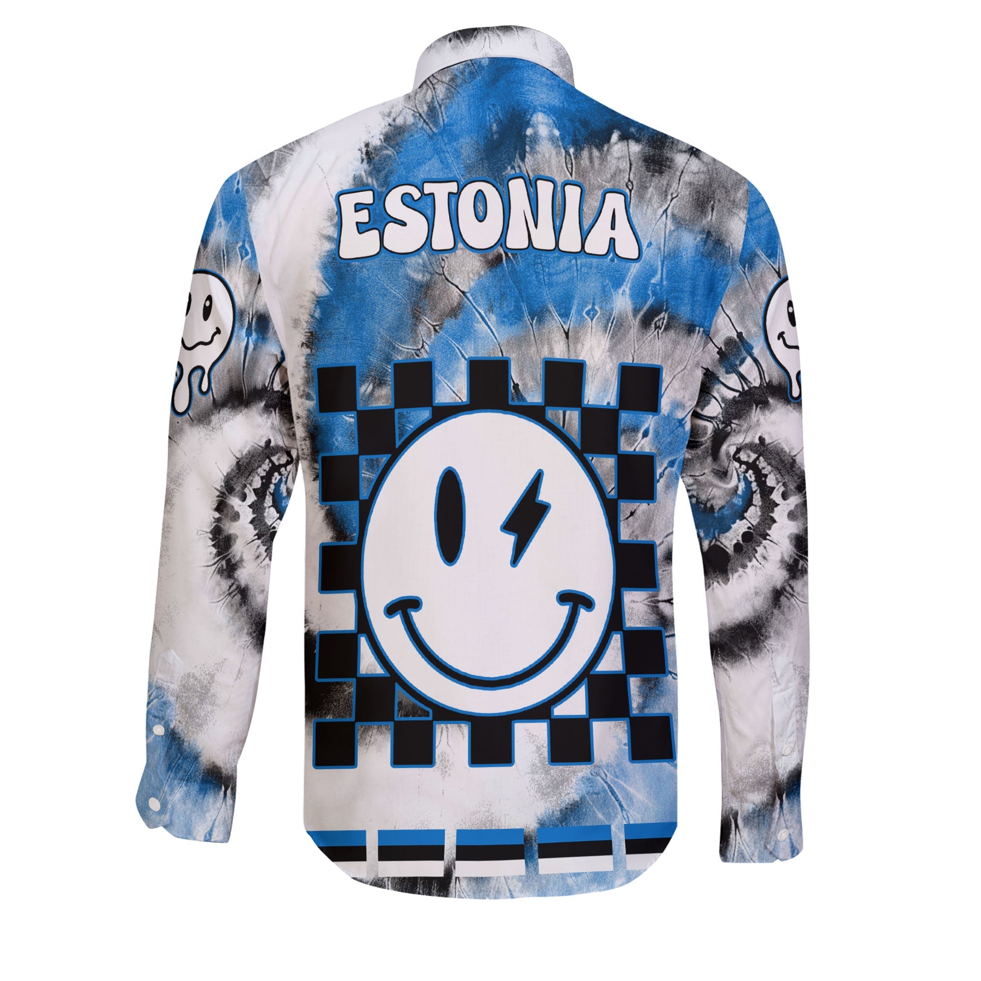 Estonia Long Sleeve Button Shirt Custom Tie Dye Style 2