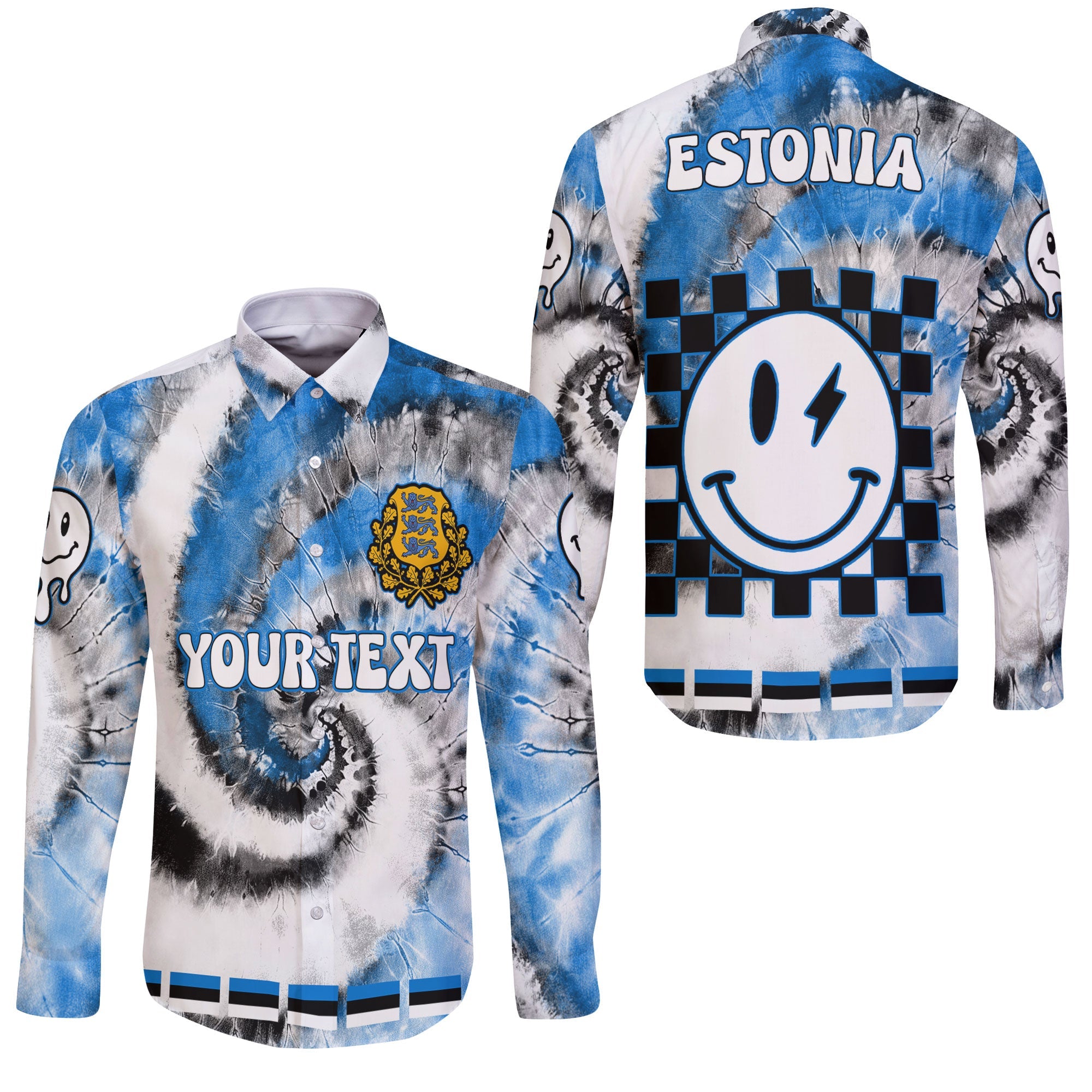 Estonia Long Sleeve Button Shirt Custom Tie Dye Style 3