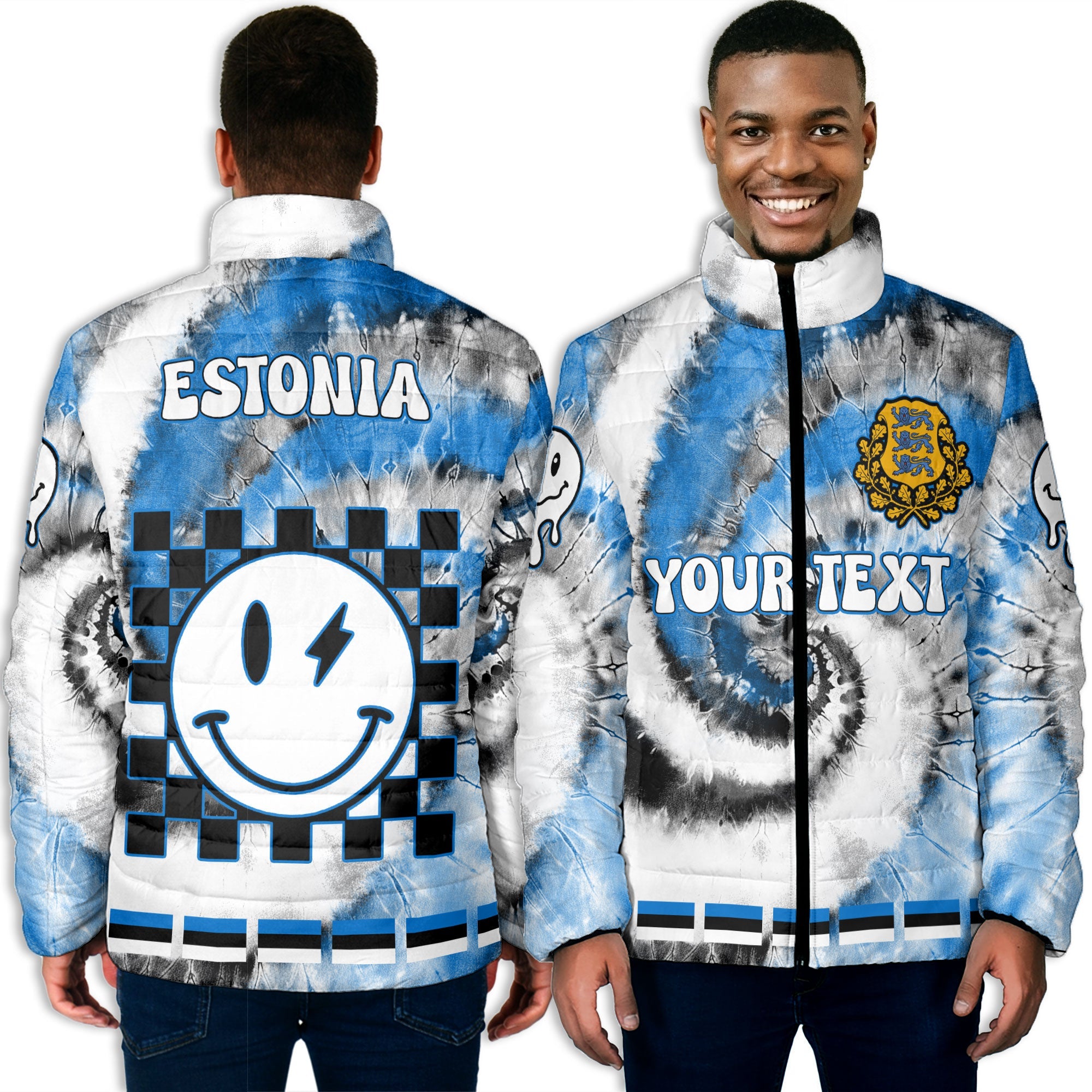 Estonia Men Padded Jacket Custom Tie Dye Style 3