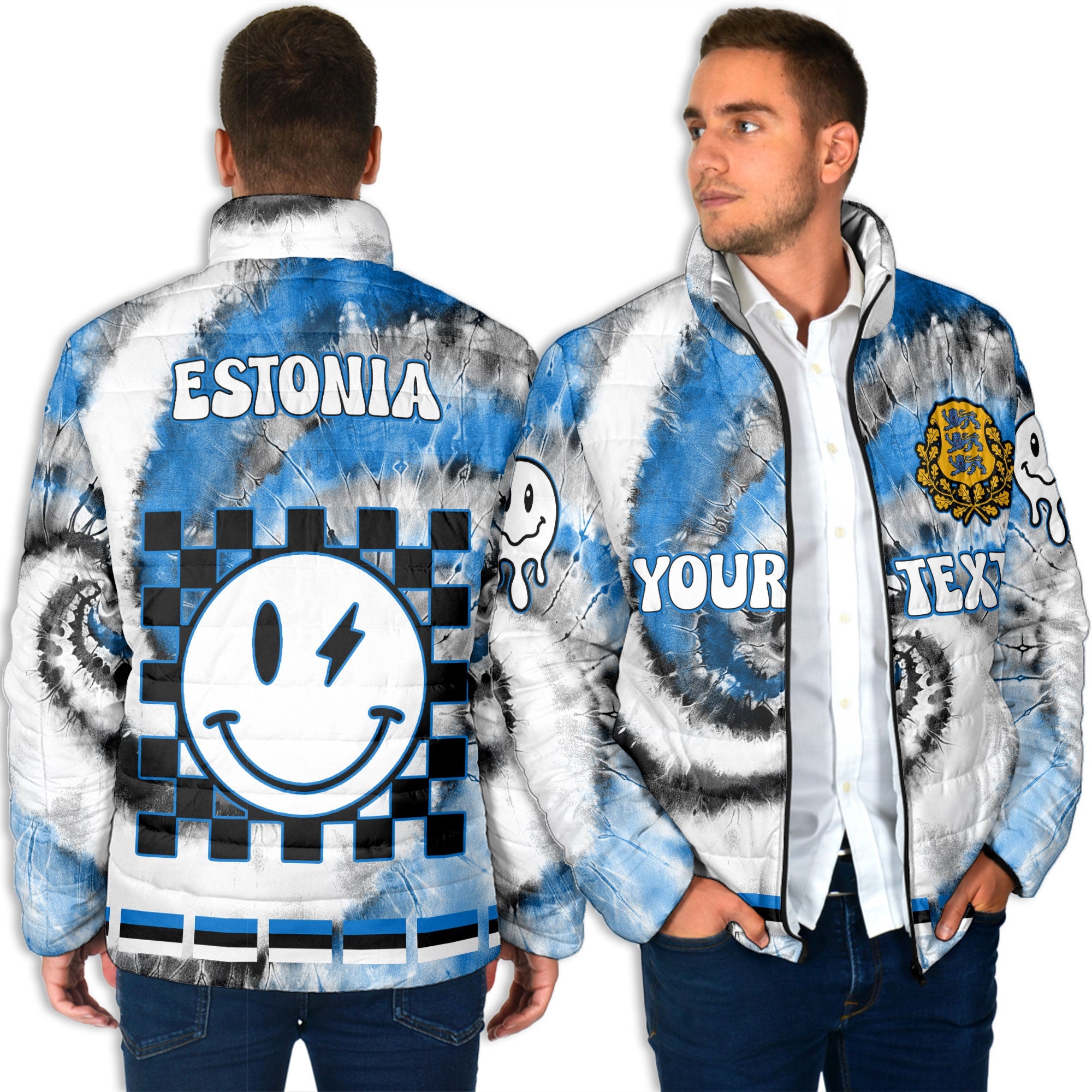 Estonia Men Padded Jacket Custom Tie Dye Style 4