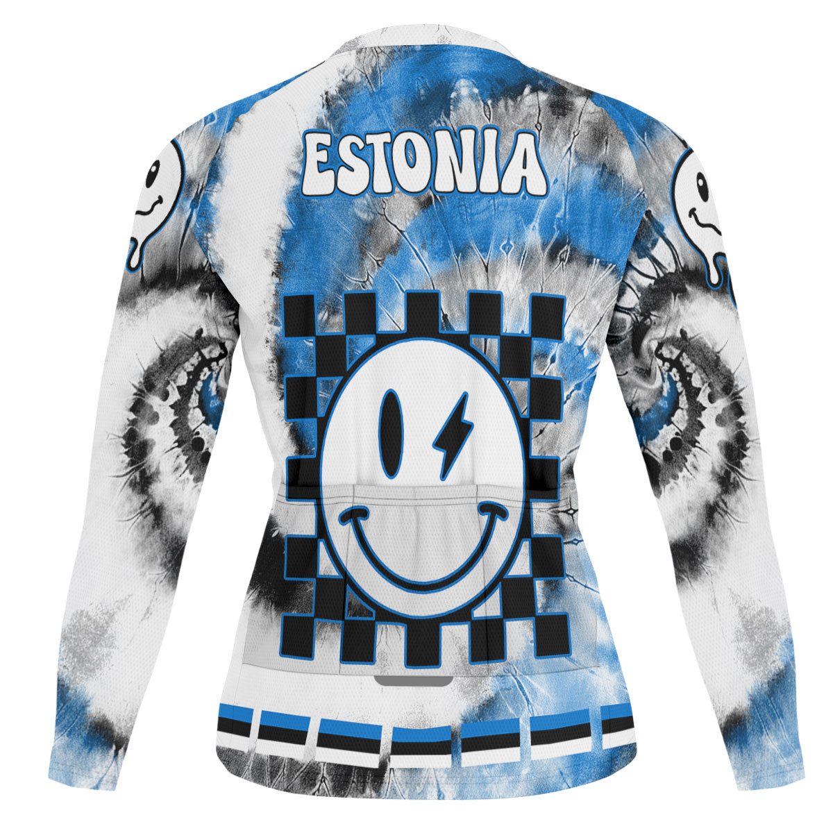 Estonia Raglan Men Cycling Jersey Long Sleeve Custom Tie Dye Style 1