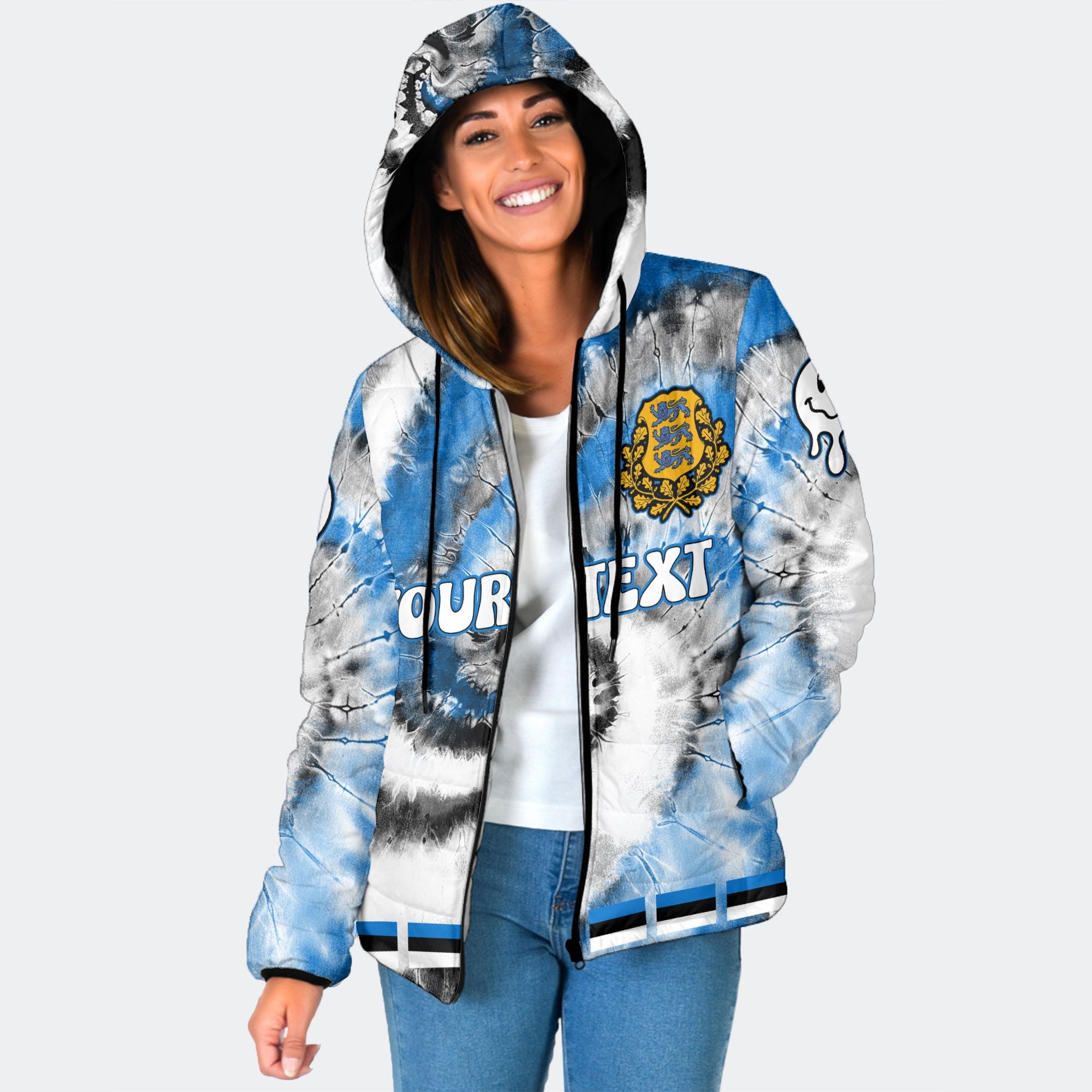 Estonia Women Hooded Padded Jacket Custom Tie Dye Style 1