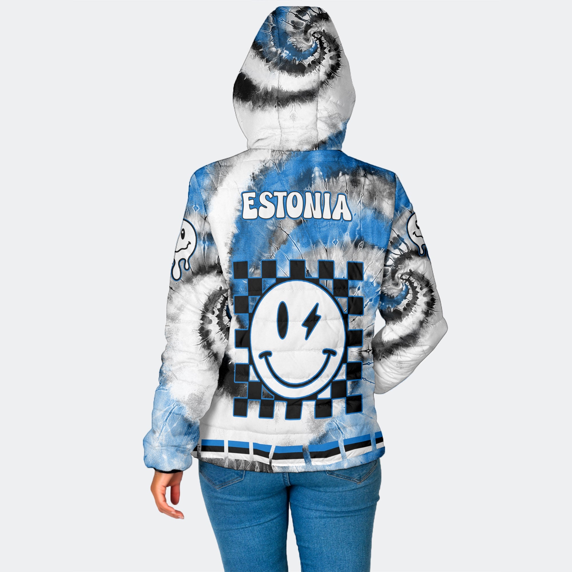 Estonia Women Hooded Padded Jacket Custom Tie Dye Style 2