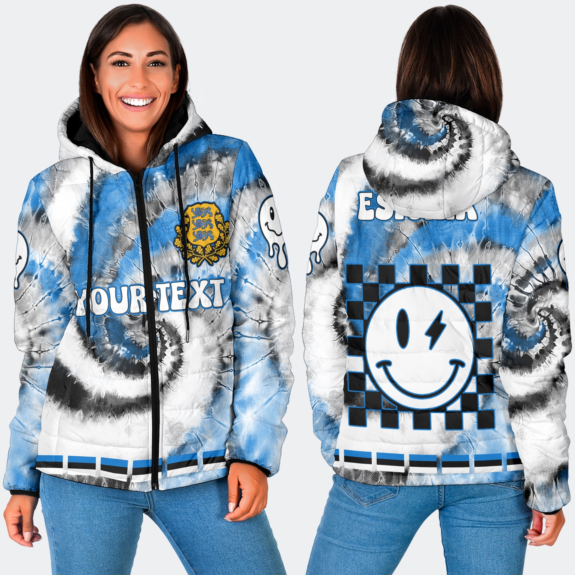 Estonia Women Hooded Padded Jacket Custom Tie Dye Style 3