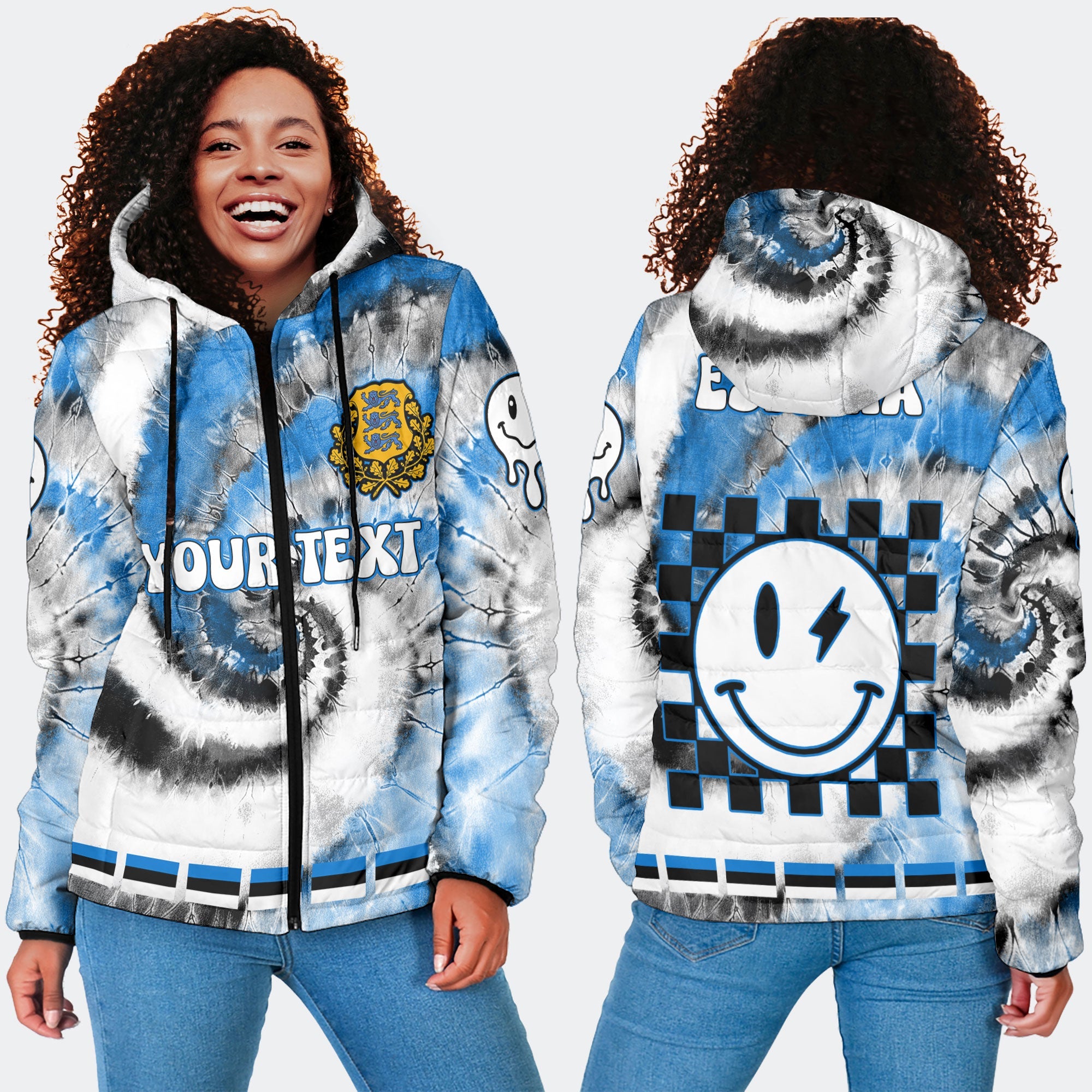 Estonia Women Hooded Padded Jacket Custom Tie Dye Style 4