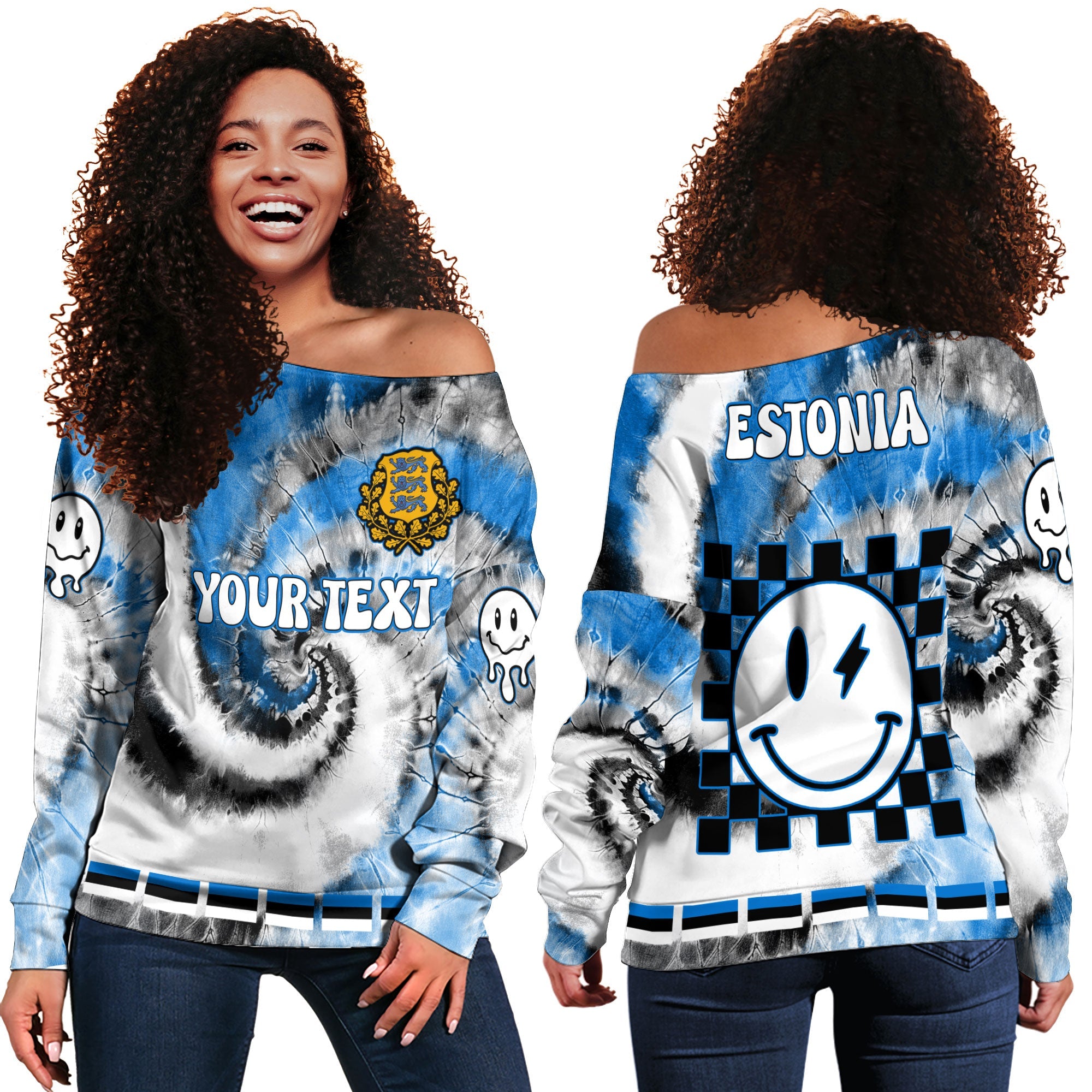 Estonia Women Off Shoulder Sweatshirt Custom Tie Dye Style 2