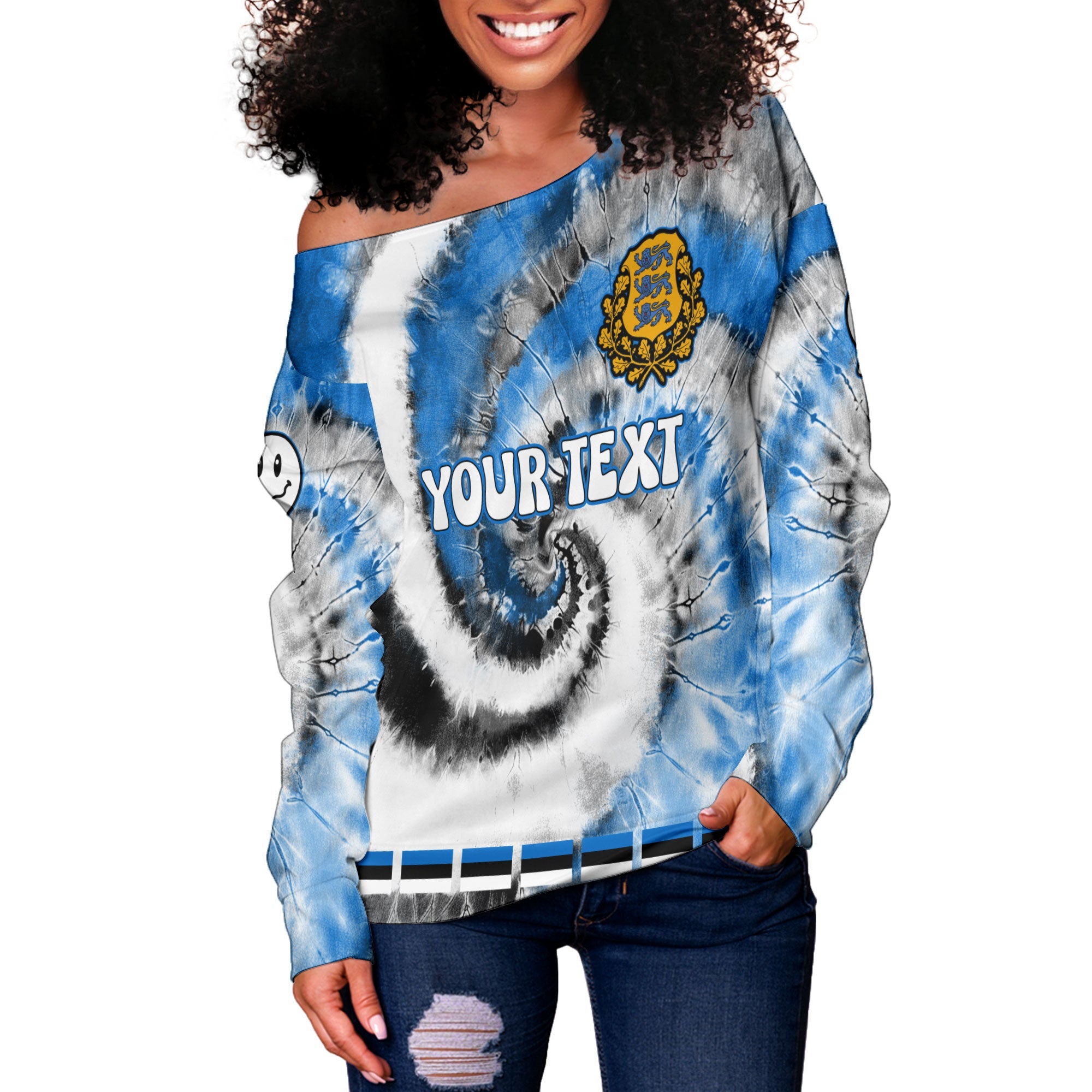 Estonia Women Off Shoulder Sweatshirt Custom Tie Dye Style 3