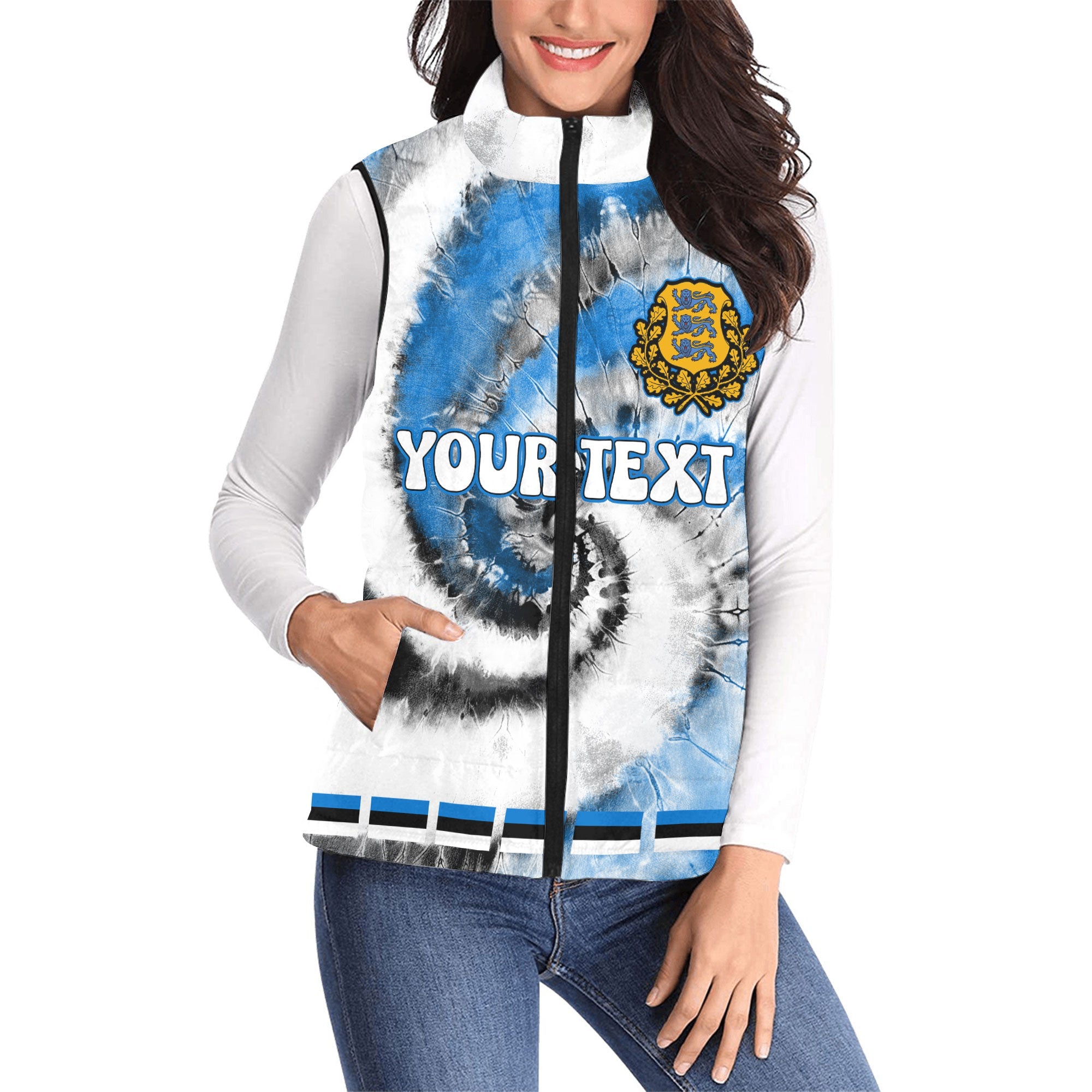 Estonia Women Padded Jacket Vest Custom Tie Dye Style 1