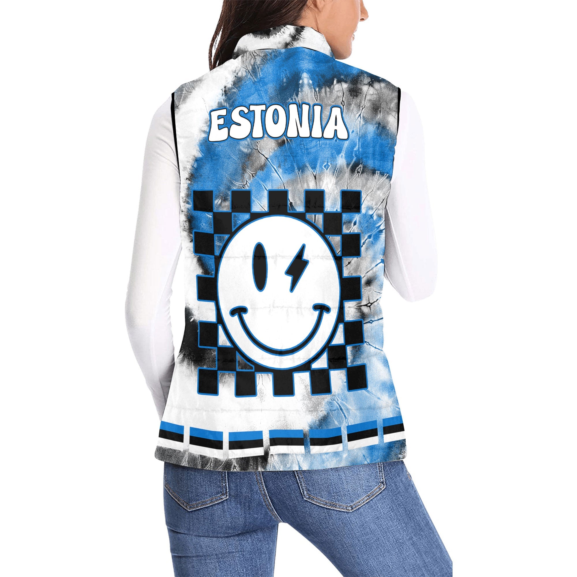 Estonia Women Padded Jacket Vest Custom Tie Dye Style 2