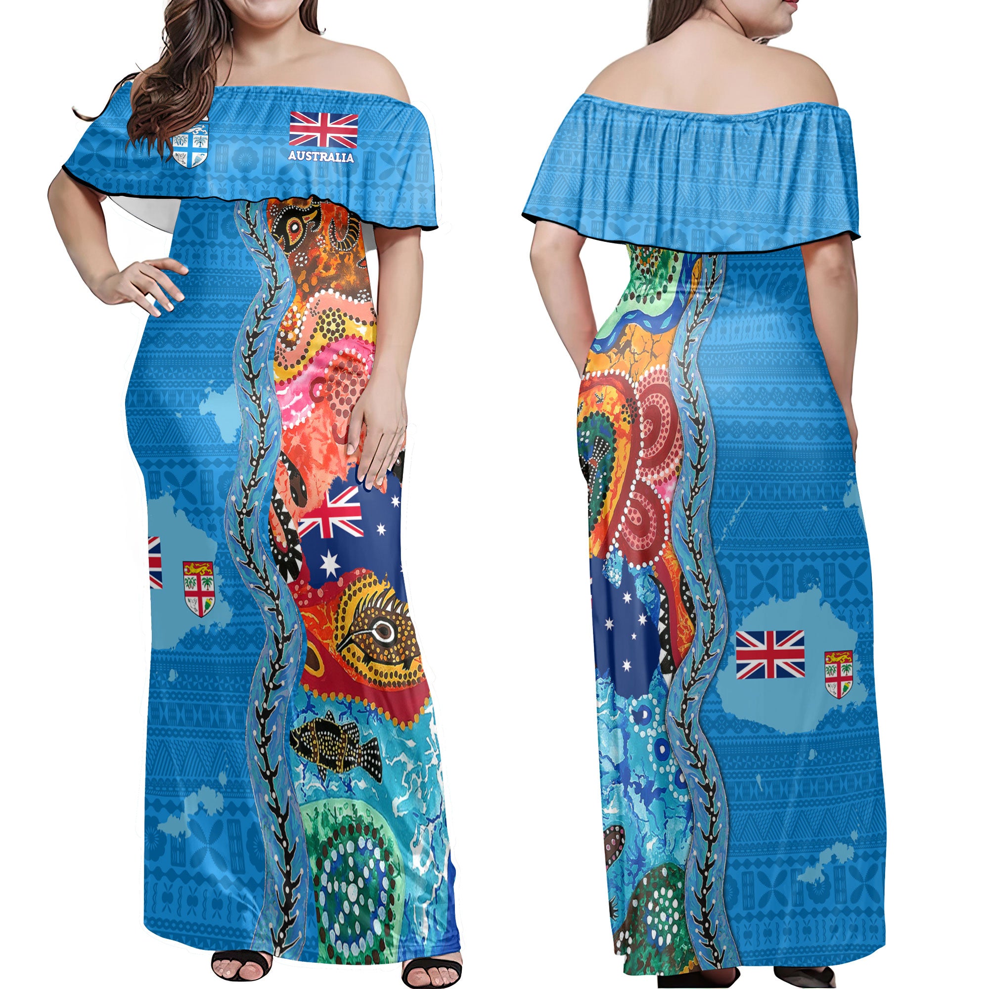 Custom Fiji Tapa & Australia Aboriginal Hawaiian Dress & Shirt Matching Couple