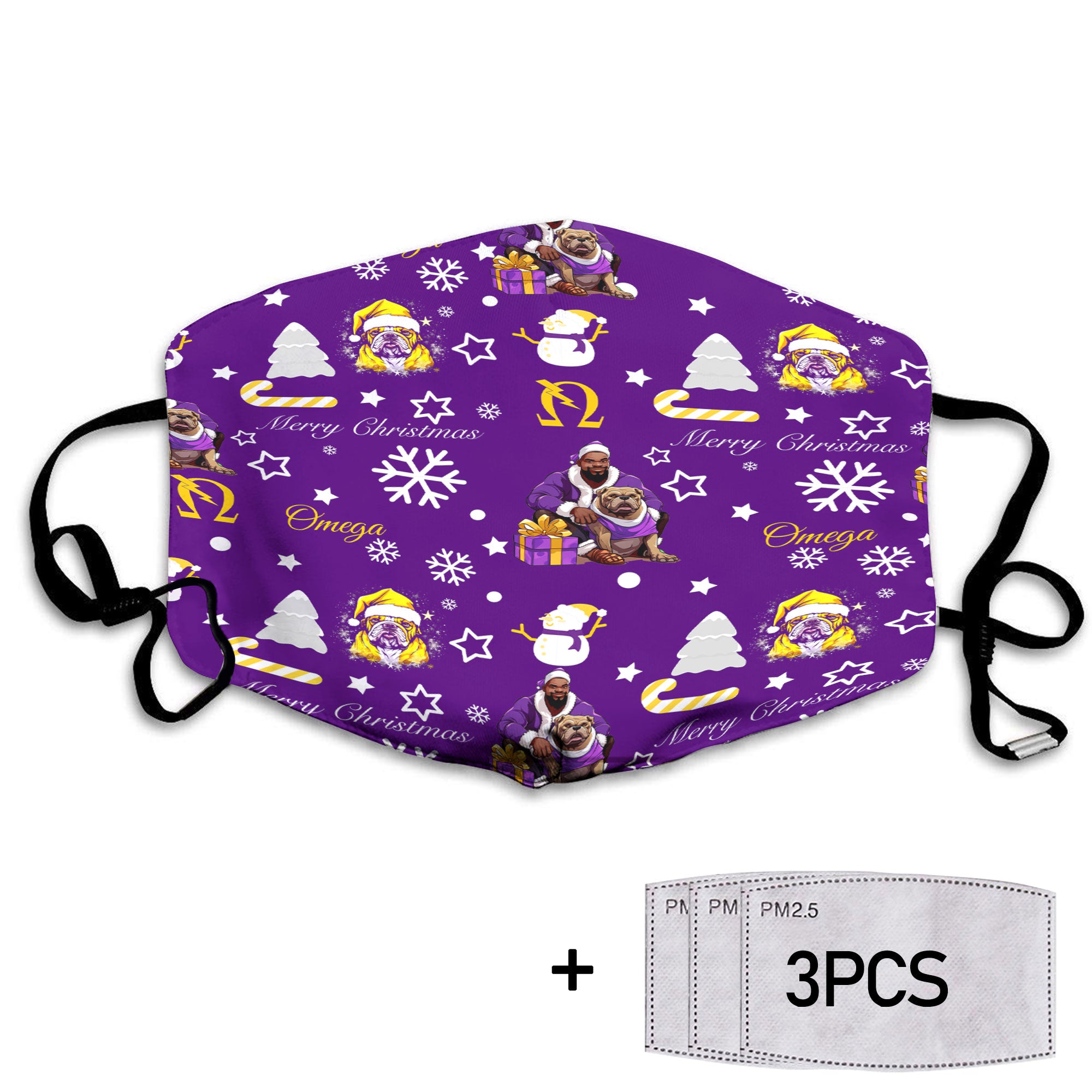 Fraternity Face Mask - OPP Christmas Face Mask Bulldog Purple Pattern Style