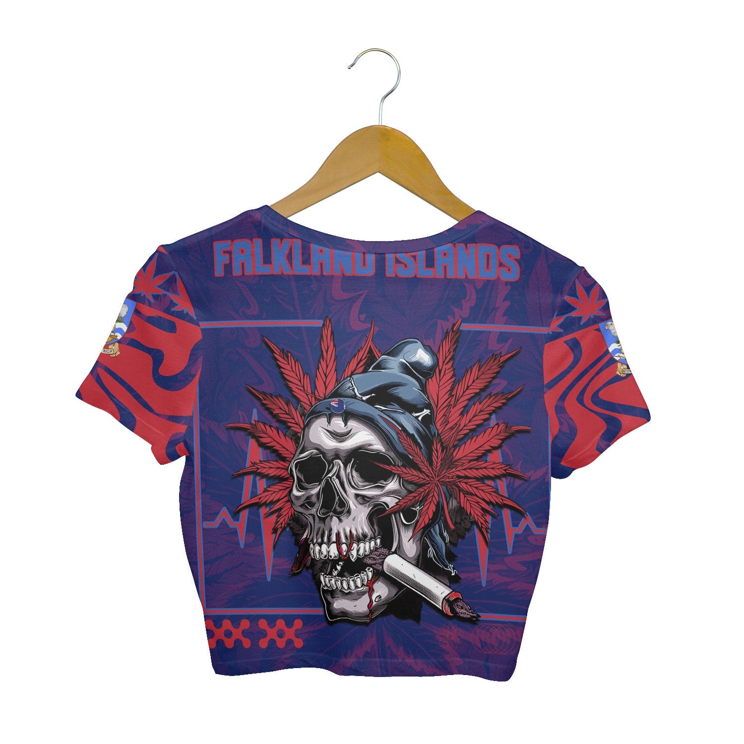 Falkland Islands Crop Top T Shirt Flag & Coat Of Arms Marijuanas Style