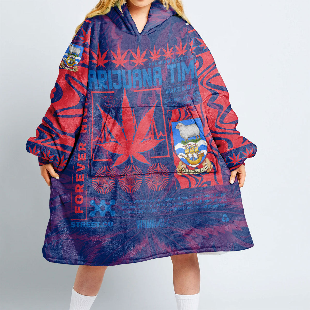 Falkland Islands Snug Hoodie Flag & Coat Of Arms Marijuanas Style