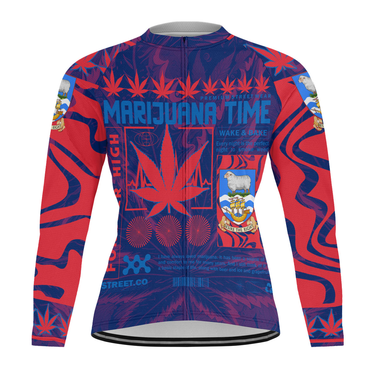 Falkland Islands Men's Cycling Jersey Long Sleeve Flag & Coat Of Arms Marijuanas Style