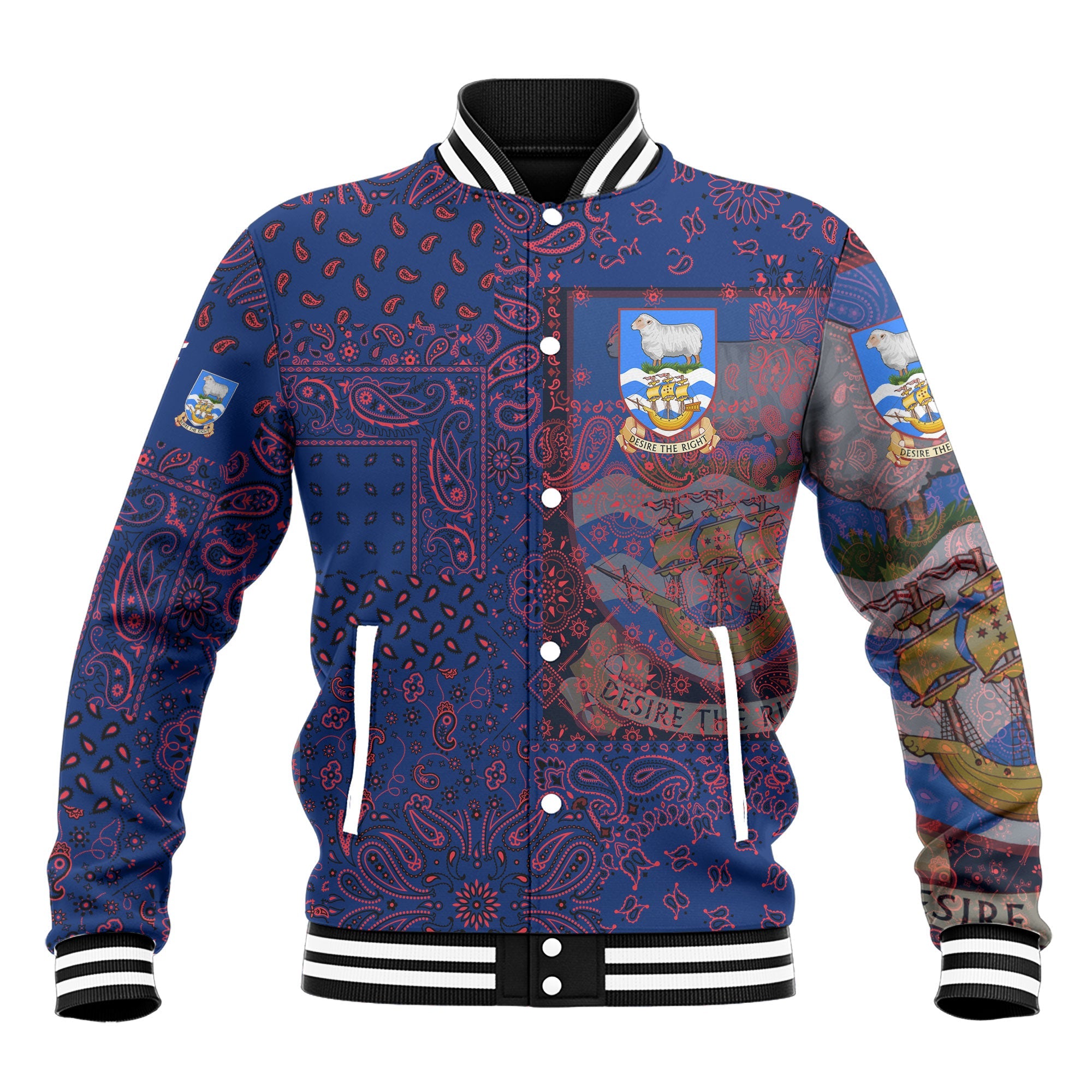 Falkland Islands Baseball Jacket Paisley Flag And Skull Style 2